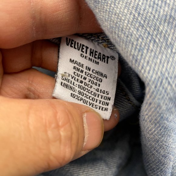 Velvet Heart Jean Jacket Women Large L Blue Denim Button Up Casual Distressed - Picture 7 of 12